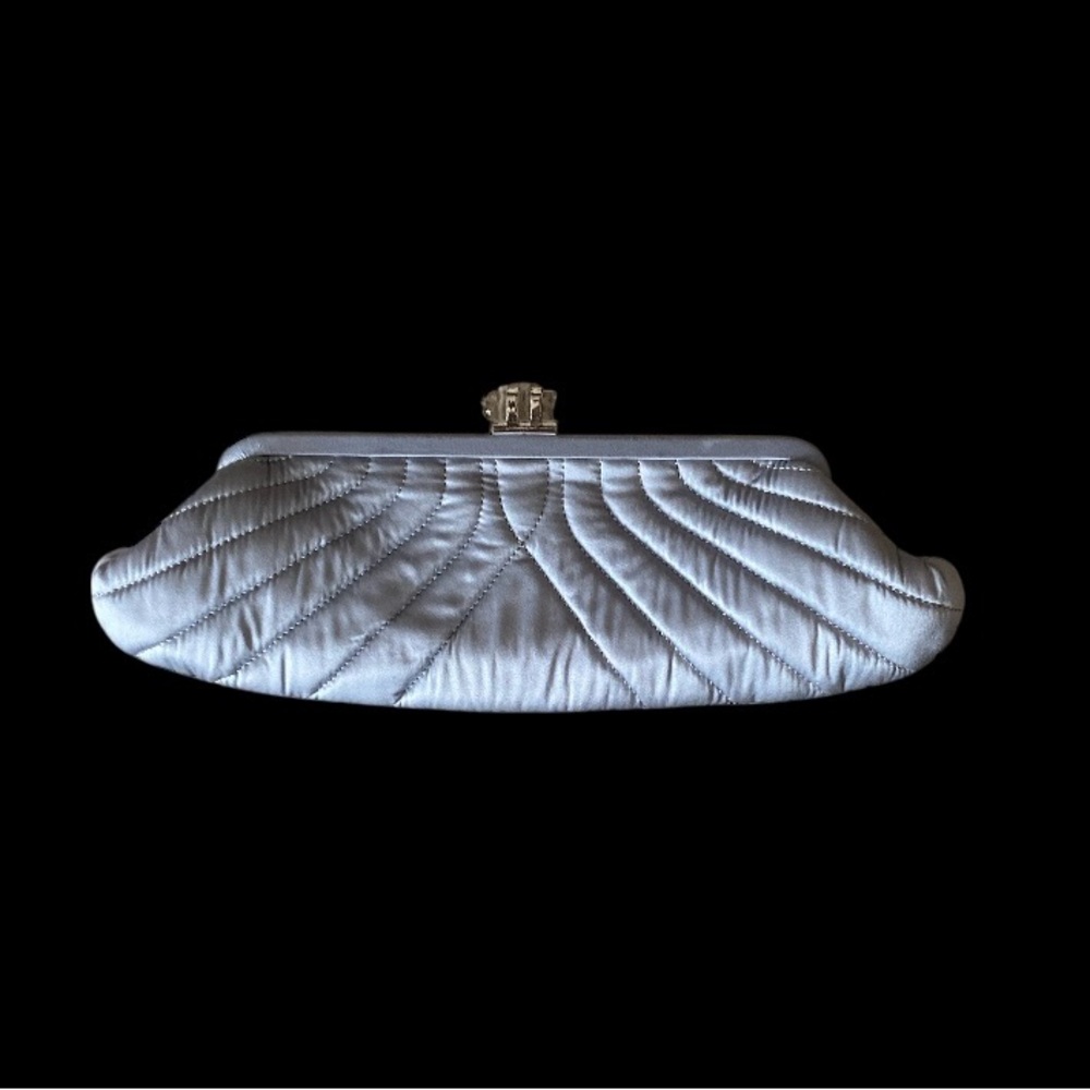 BANANA REPUBLIC Clutch Evening Hand Bag Crystal Clasp Gray Quilted Silk